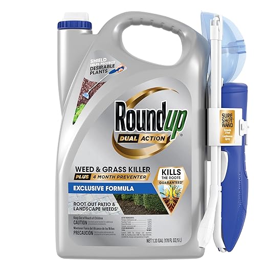 Roundup Dual Action Weed and Grass Killer Plus 4 Month Preventer with Sure Shot Wand, Liquid, 1.33 gal., Silver