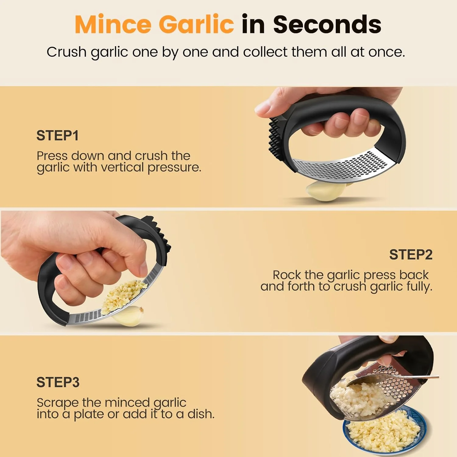 Garlic Press,Stainless Steel Garlic Mincer Crusher,Easy to Use and Clean,Ergonomic Handle,Easy Kitchen Gadget for Effortless Smashing,Kitchen Essentials,Home and Kitchen Utensils Accessories,Cooking - Image 6