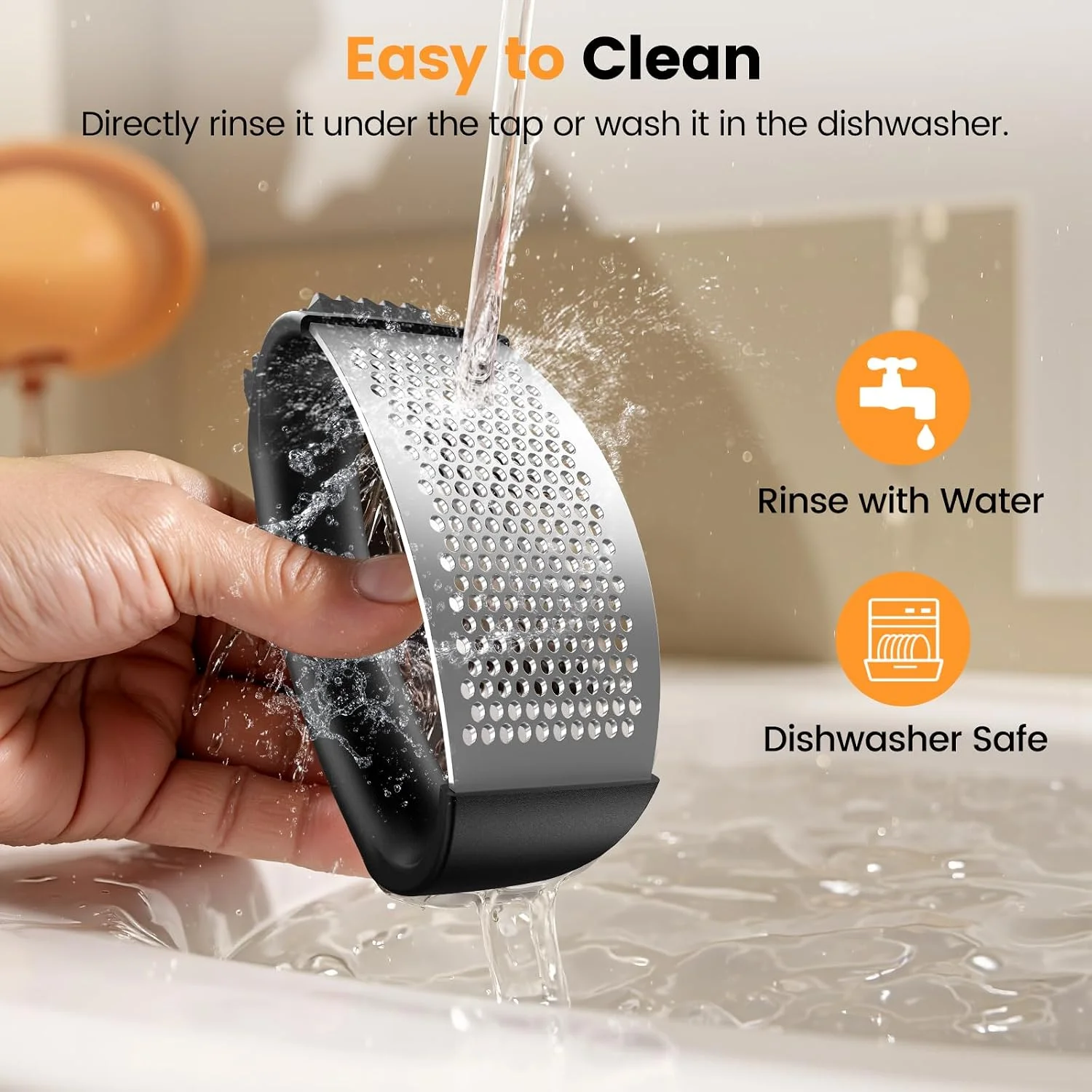 Garlic Press,Stainless Steel Garlic Mincer Crusher,Easy to Use and Clean,Ergonomic Handle,Easy Kitchen Gadget for Effortless Smashing,Kitchen Essentials,Home and Kitchen Utensils Accessories,Cooking - Image 5
