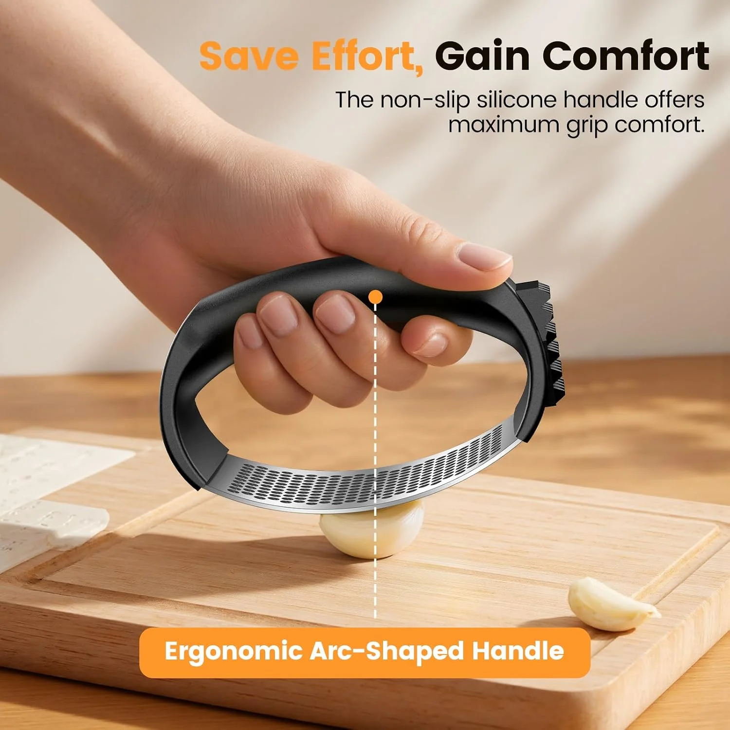 Garlic Press,Stainless Steel Garlic Mincer Crusher,Easy to Use and Clean,Ergonomic Handle,Easy Kitchen Gadget for Effortless Smashing,Kitchen Essentials,Home and Kitchen Utensils Accessories,Cooking - Image 4