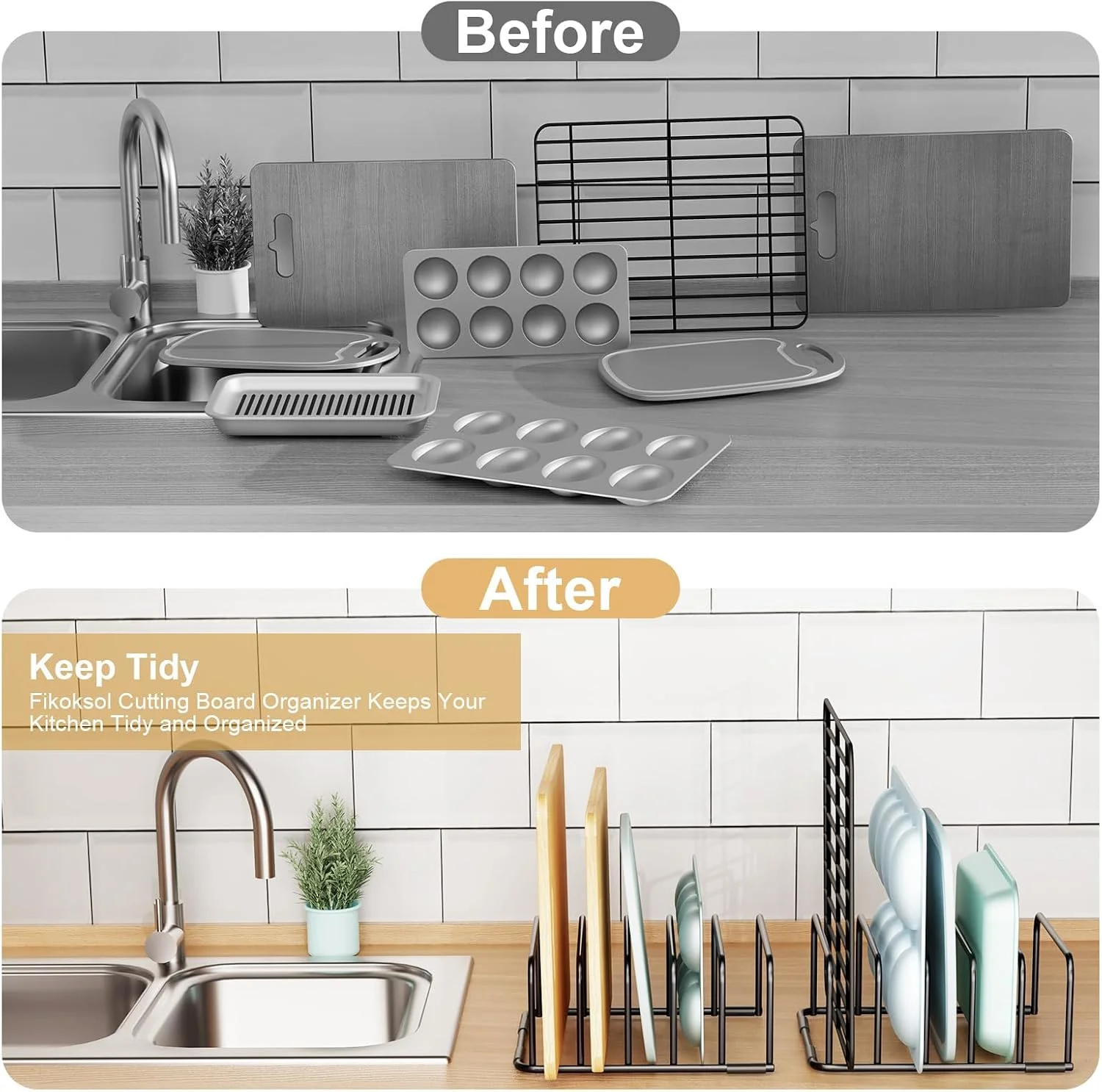 Fikoksol Cutting Board Organizer Storage, Baking Sheet Rack under Cabinet - Image 4