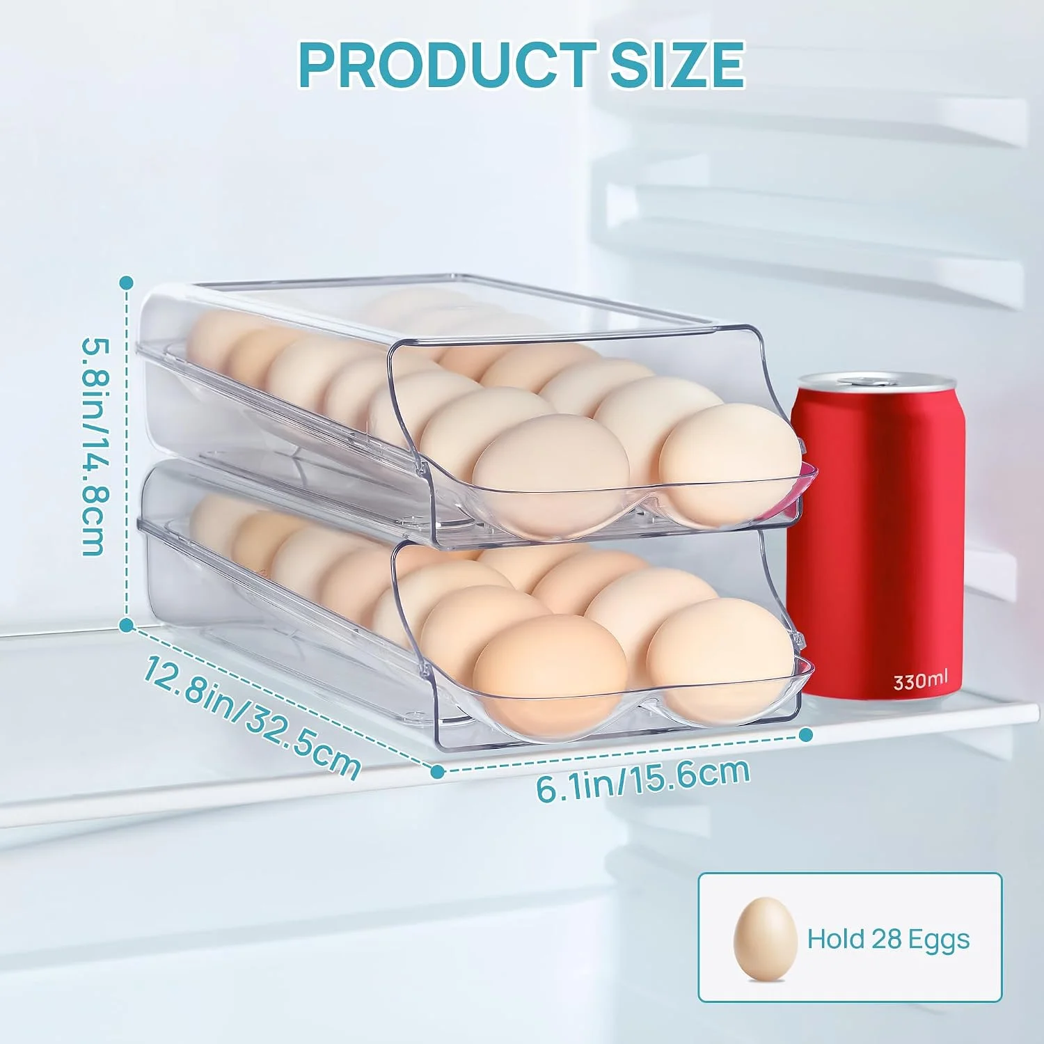 Vtopmart 2 Pack Egg Holder for Fridge, Automatic Rolling Egg Container - Image 7