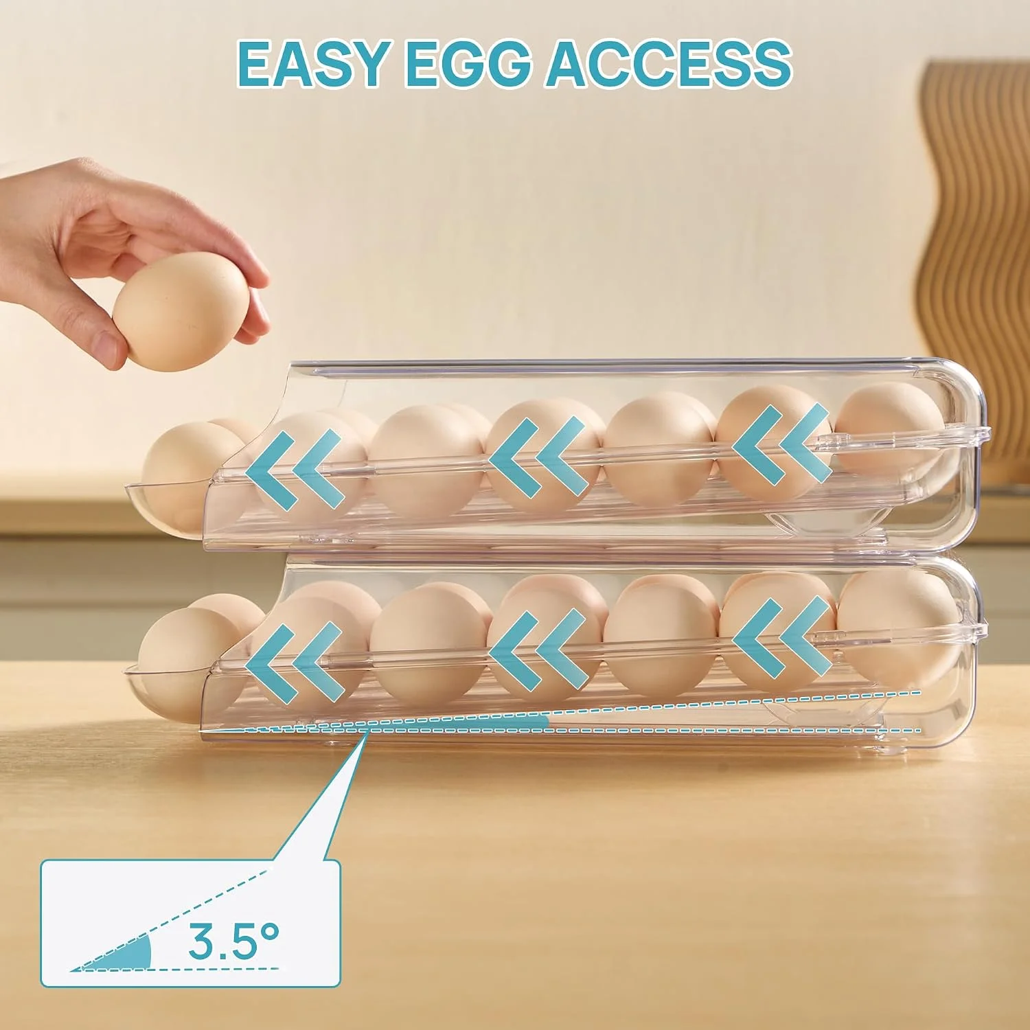 Vtopmart 2 Pack Egg Holder for Fridge, Automatic Rolling Egg Container - Image 5