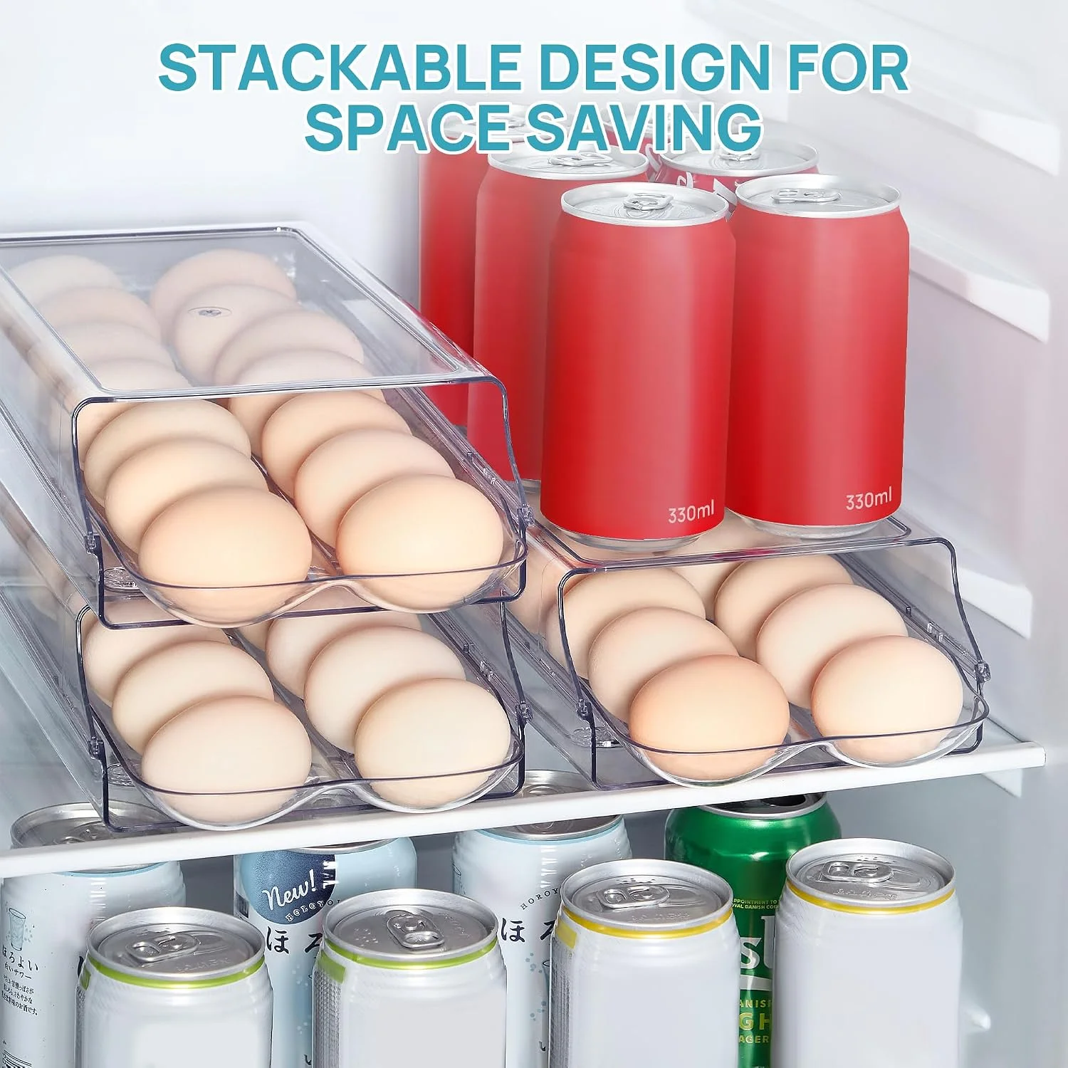 Vtopmart 2 Pack Egg Holder for Fridge, Automatic Rolling Egg Container - Image 3