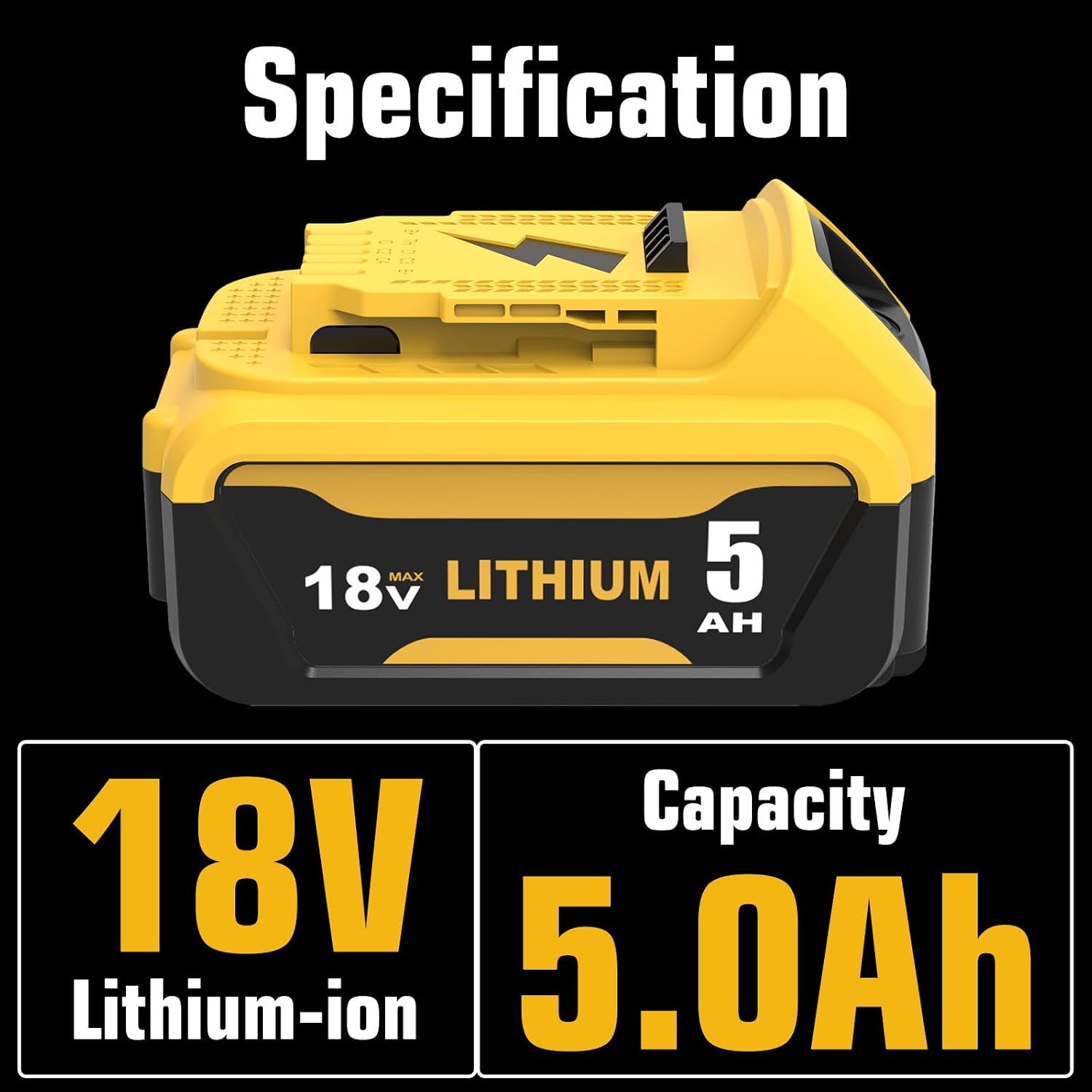 2 X 5000mAh compatible for Dewalt battery 18V compatible for Dewalt battery DCB183-XJ, DCB182-XJ, DCB184-XJ,DCB184B-XJ, DCB184P2-X - Image 7