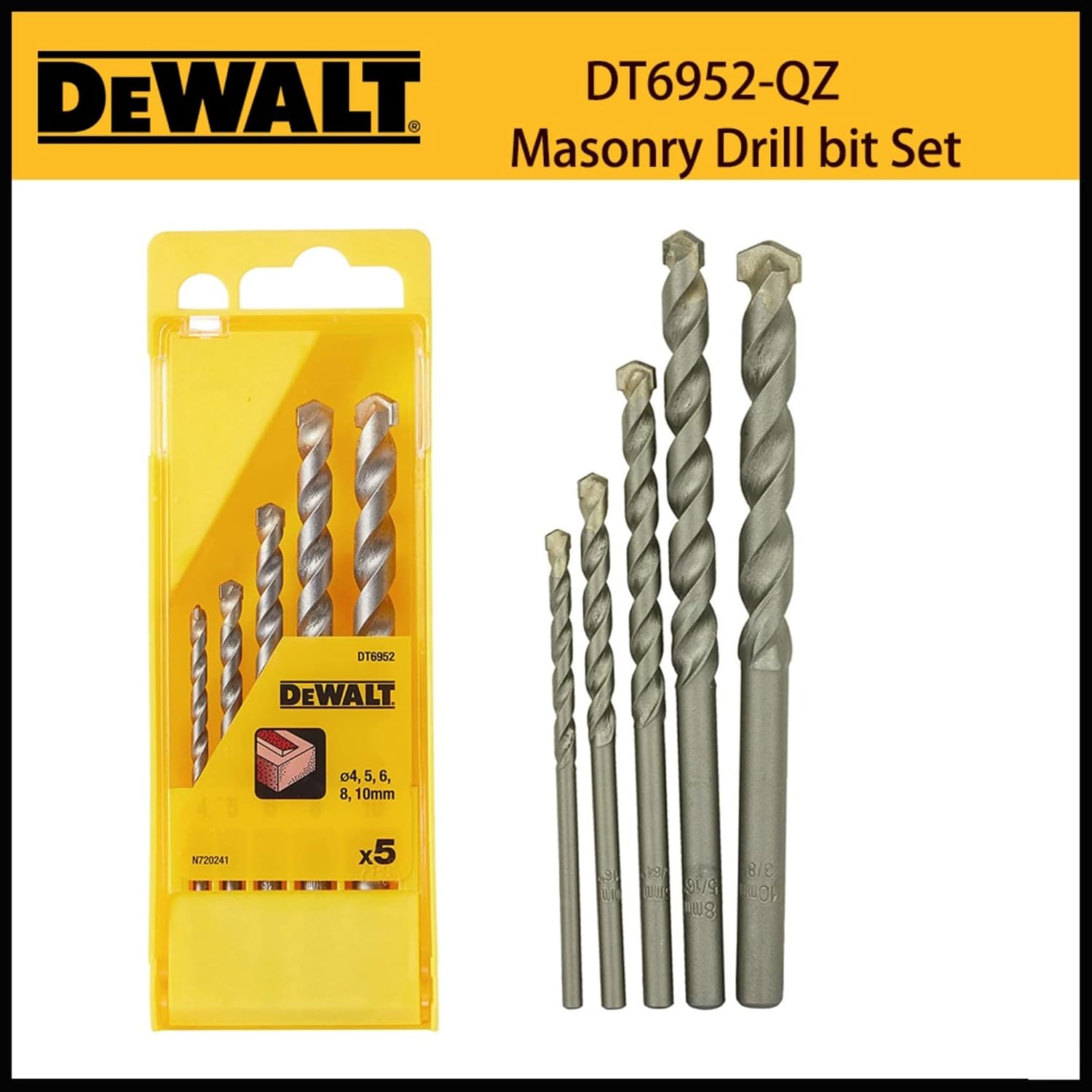 5-Piece Masonry Drill Bit Set Carbide 4-10 mm DT6952-QZ - Image 4