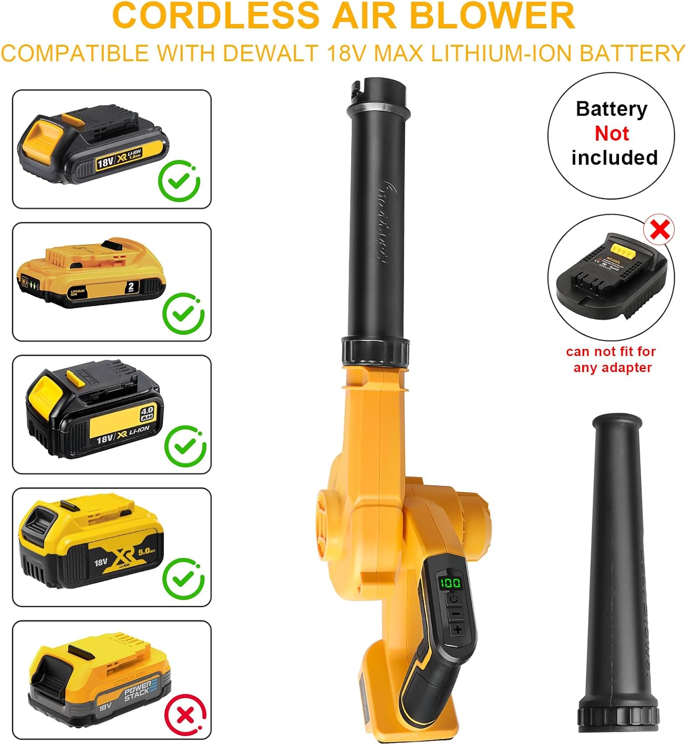 Cordless Air Leaf Blower for Dewalt 18V Battery, Electric Jobsite Blower - Image 7
