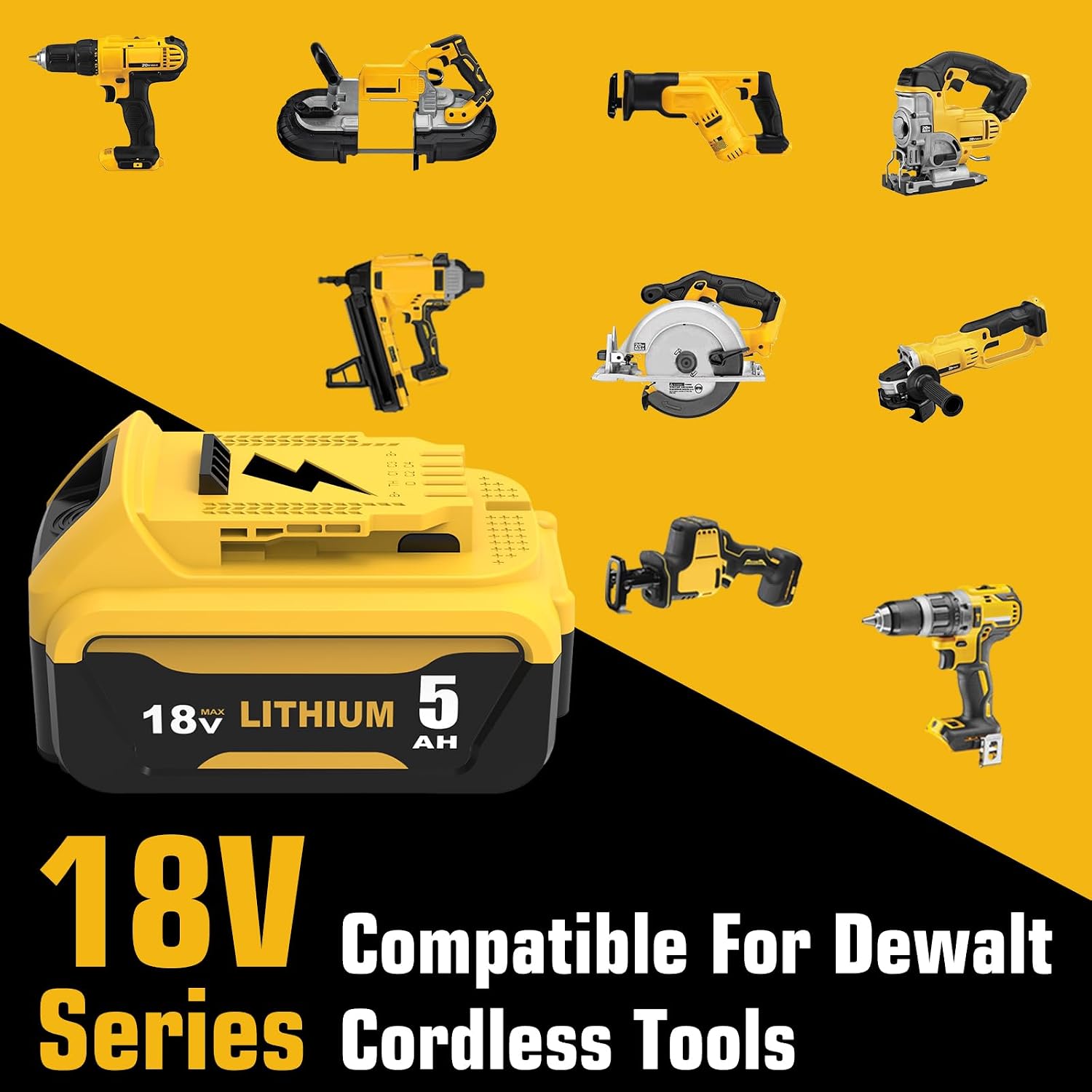 2 X 5000mAh compatible for Dewalt battery 18V compatible for Dewalt battery DCB183-XJ, DCB182-XJ, DCB184-XJ,DCB184B-XJ, DCB184P2-X - Image 5